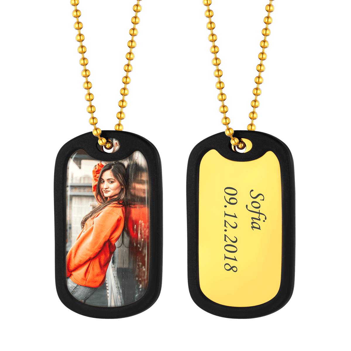 Cupike Custom Picture Dog Tag Necklace, Personalized Double Side Engraved Photo Text Pendant Necklaces, Memorial Gifts for Men