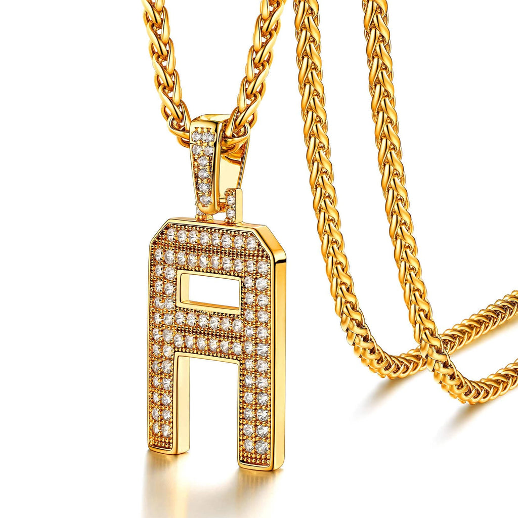 Personalized Gold Plated Full Cubic Zirconia A-Z Letter Initial Necklace 