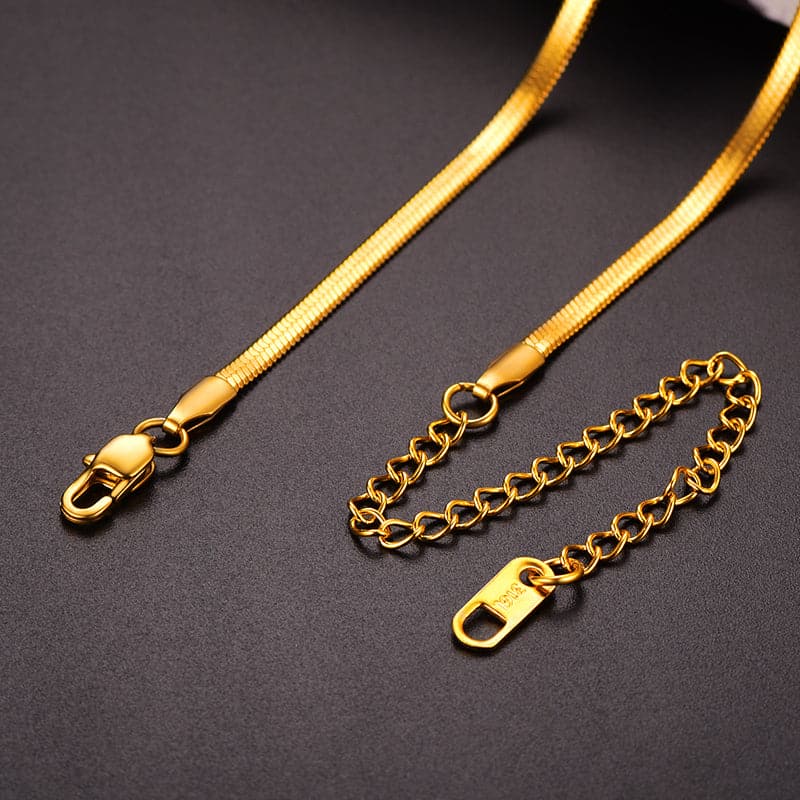 U7 Jewelry Flat Snake Chain Choker Necklace 3MM Gold Chain For Women 