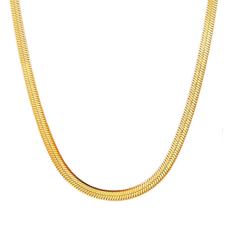 U7 Jewelry Flat Snake Chain Choker Necklace 3MM Gold Chain For Women 