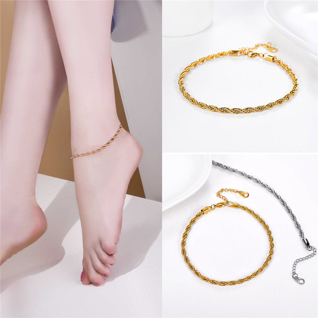 Twisted Rope Chain Anklet for Women Gold Ankle Bracelet 3MM Wide 