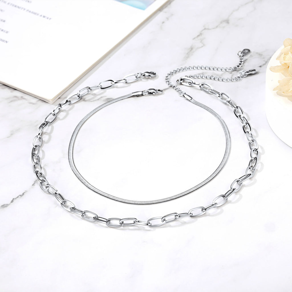 U7 Jewelry Double Layered Necklace Snake Chain Link Necklace 