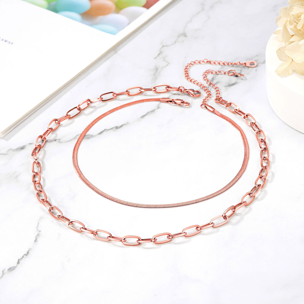 U7 Jewelry Double Layered Necklace Snake Chain Link Necklace 