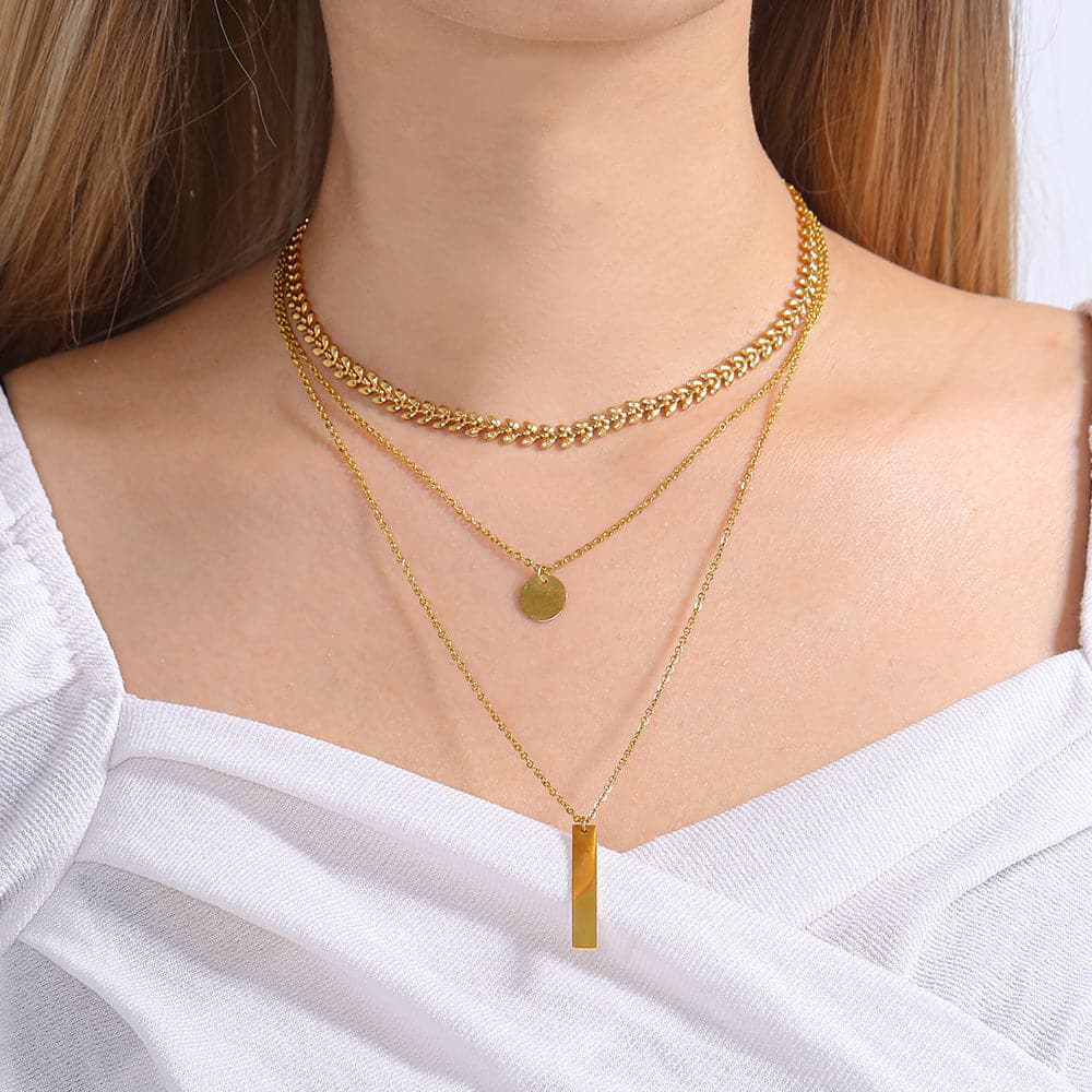 U7 Jewelry Stacking Layered Necklace Set Wheat Leaf / Disc Bar Necklace Choker 