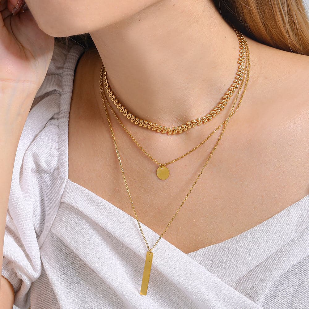 U7 Jewelry Stacking Layered Necklace Set Wheat Leaf / Disc Bar Necklace Choker 