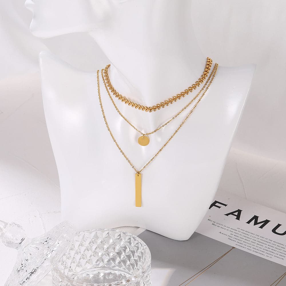 U7 Jewelry Stacking Layered Necklace Set Wheat Leaf / Disc Bar Necklace Choker 