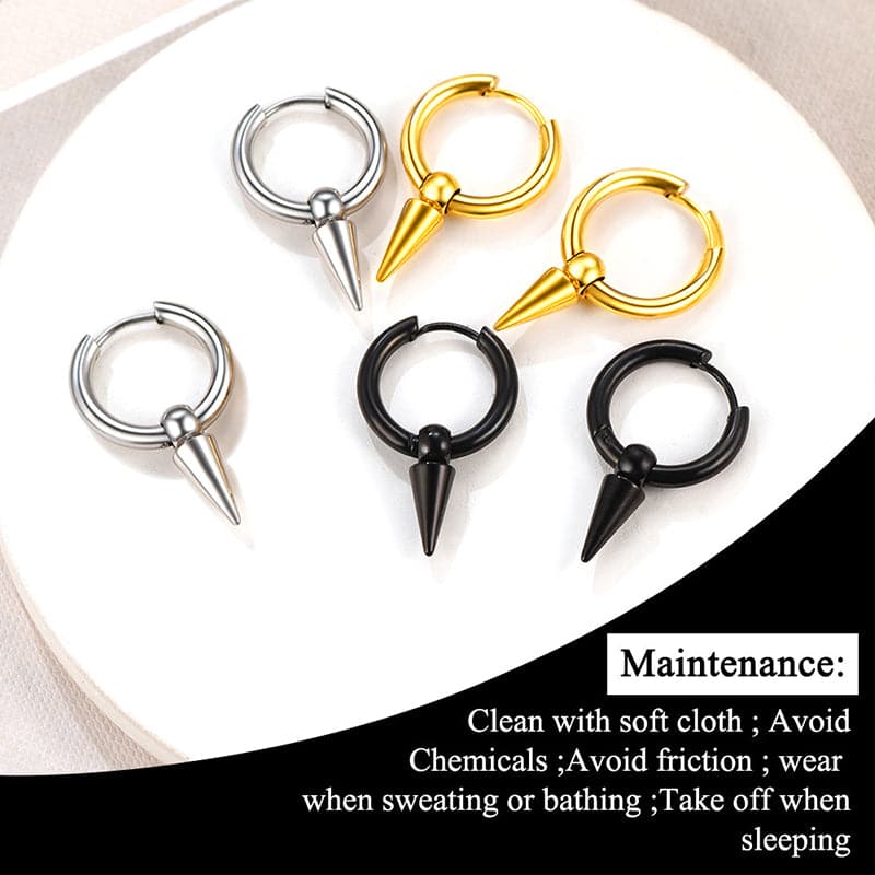 Punk Polished Surgical Stainless Steel Cone Earrings For Men Women 