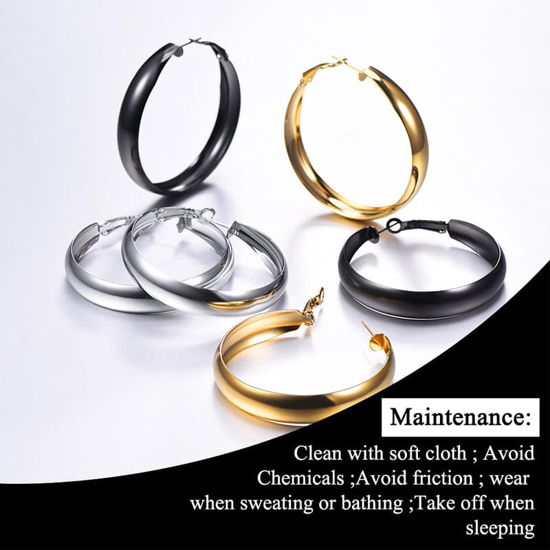 Fashion Stainless Steel 40MM 60MM Wide Round Hoop Loop Earrings 