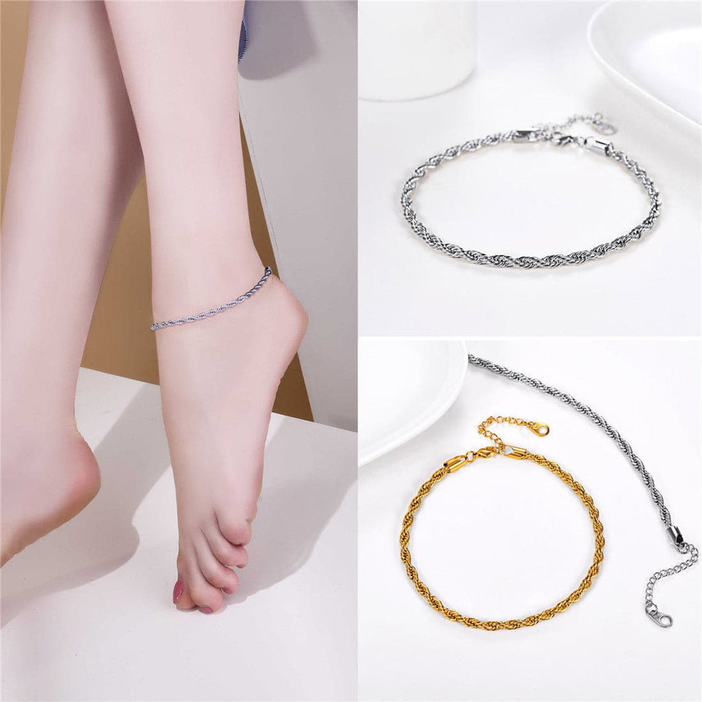 Twisted Rope Chain Anklet for Women Gold Ankle Bracelet 3MM Wide 