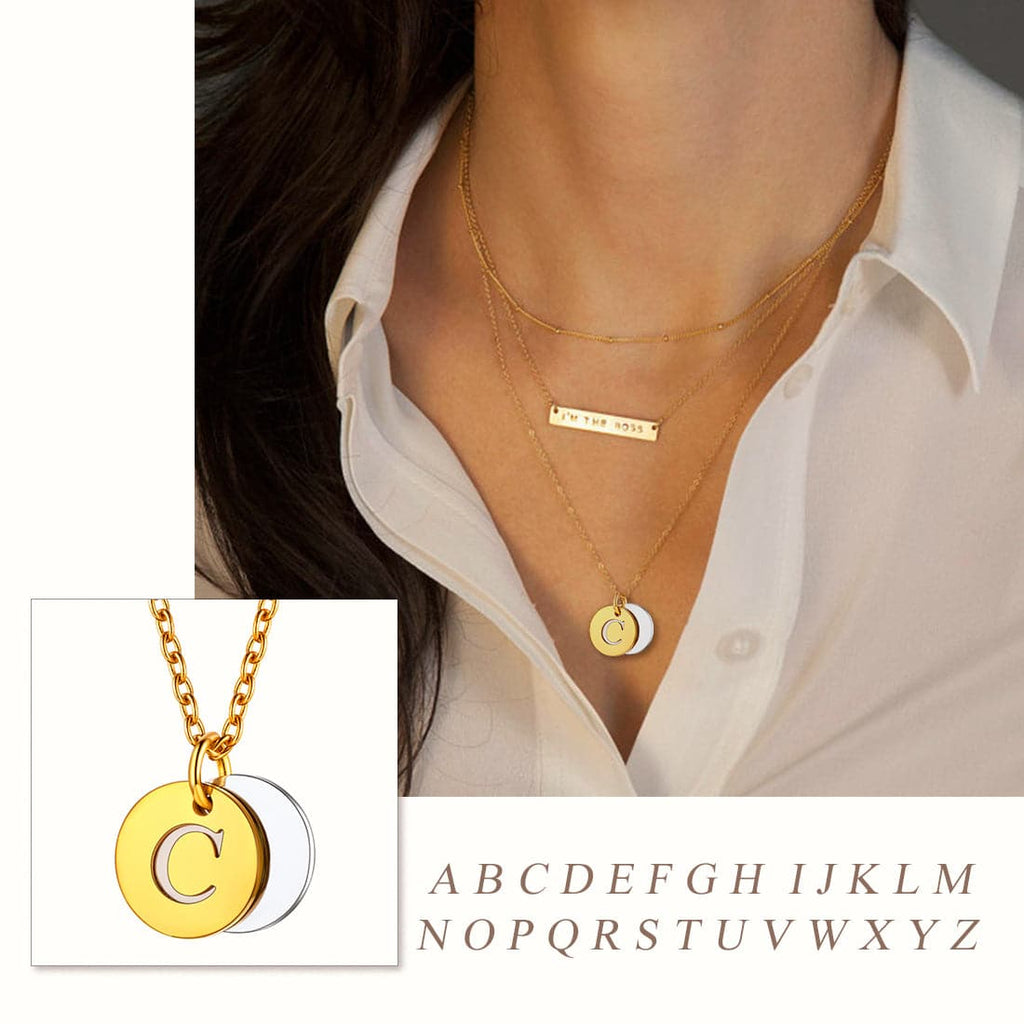 Custom Engraved Two-Tone A-Z Initial Necklace 18K Gold Plated 