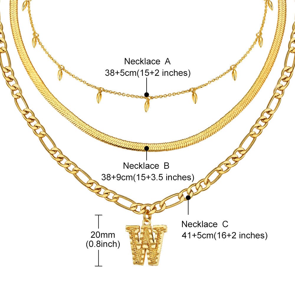 U7 Jewelry Layered Necklace Set Wheat Leaf / Herringbone/Custom Initial Necklace 