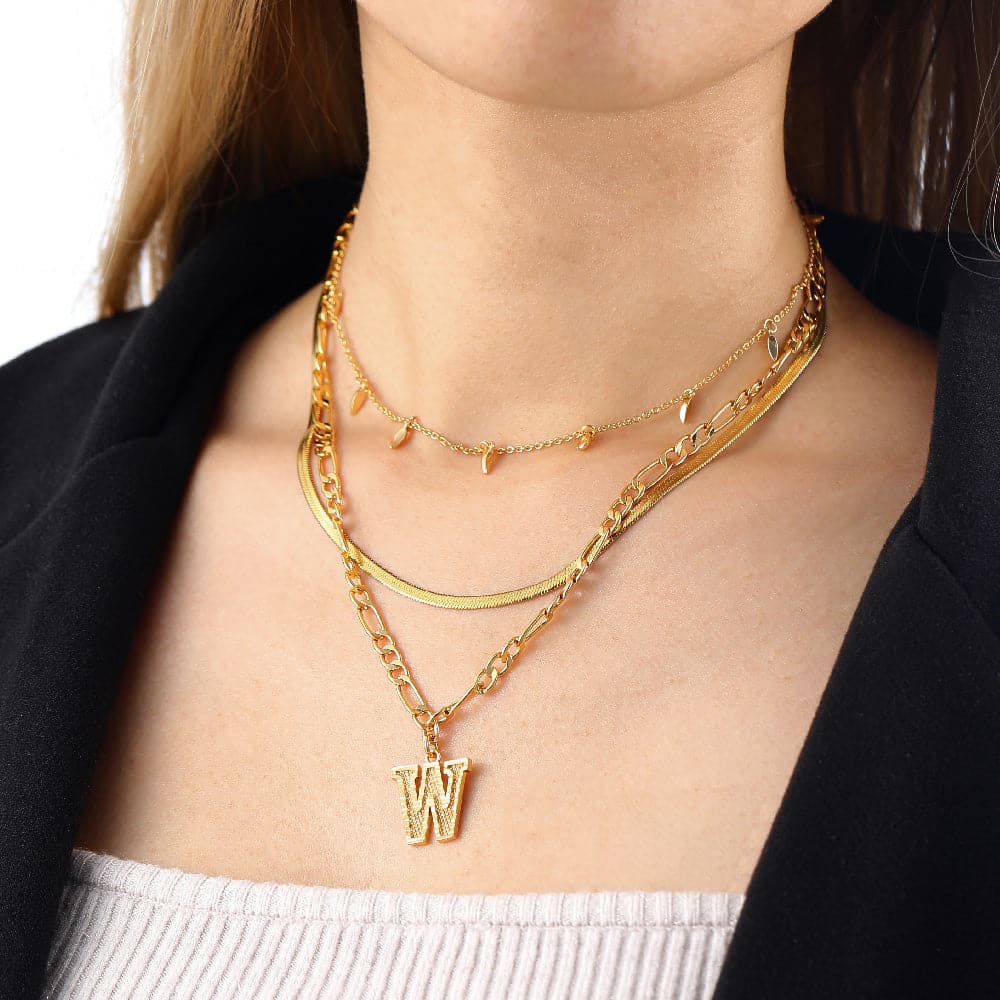 U7 Jewelry Layered Necklace Set Wheat Leaf / Herringbone/Custom Initial Necklace 