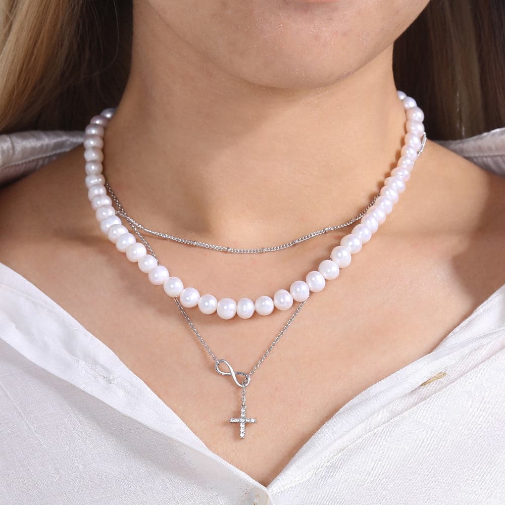 U7 Jewelry Layered Necklace Set Tiny Ball/ Infinity&Cross / Pearl 