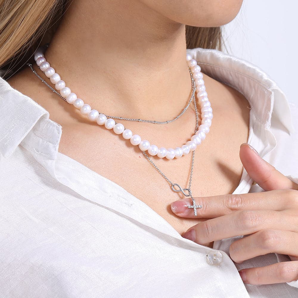 U7 Jewelry Layered Necklace Set Tiny Ball/ Infinity&Cross / Pearl 