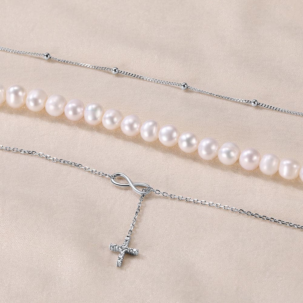 U7 Jewelry Layered Necklace Set Tiny Ball/ Infinity&Cross / Pearl 