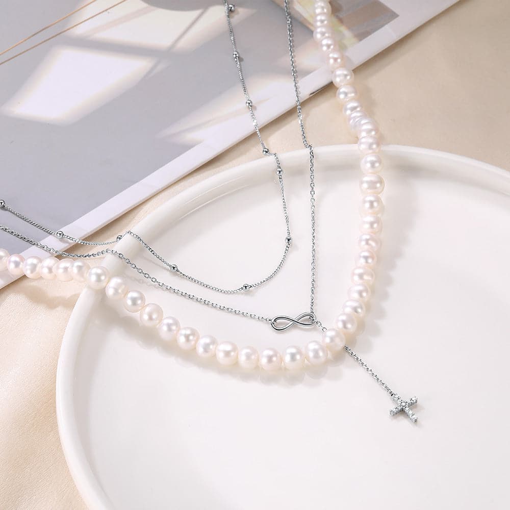 U7 Jewelry Layered Necklace Set Tiny Ball/ Infinity&Cross / Pearl 