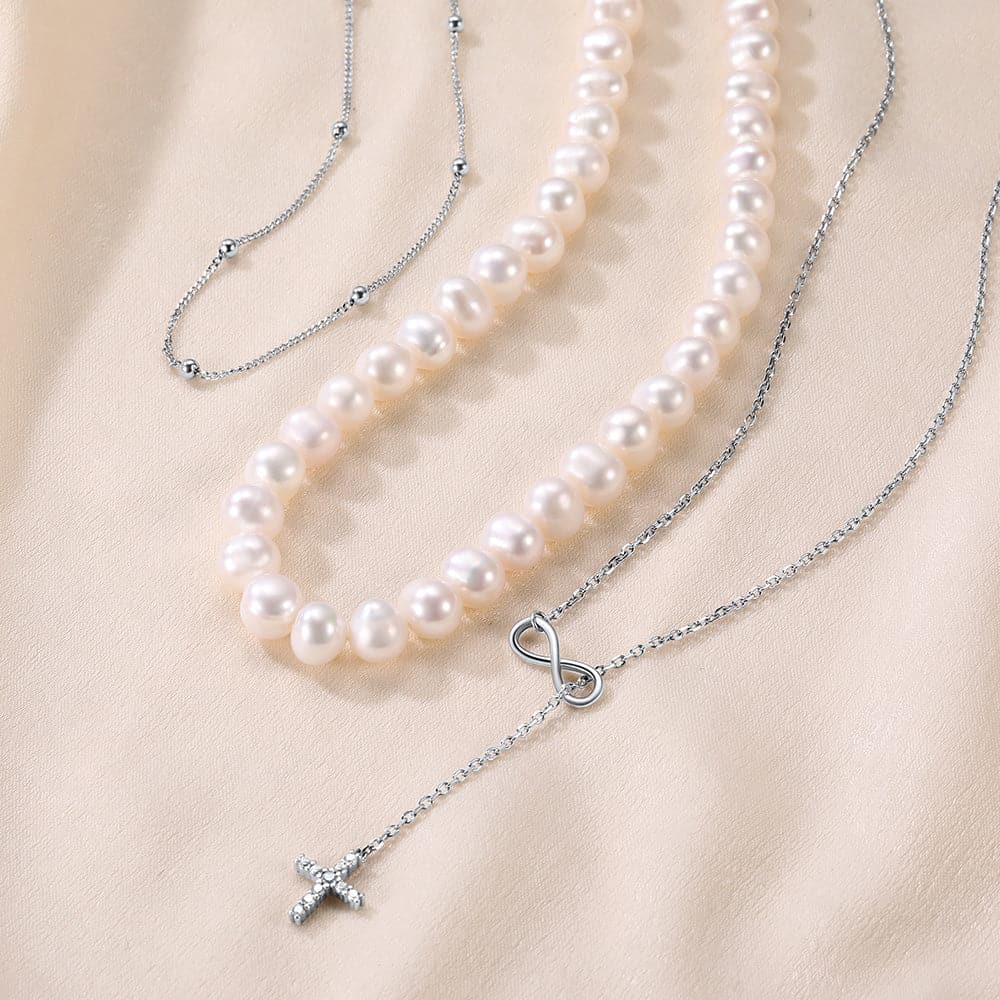 U7 Jewelry Layered Necklace Set Tiny Ball/ Infinity&Cross / Pearl 