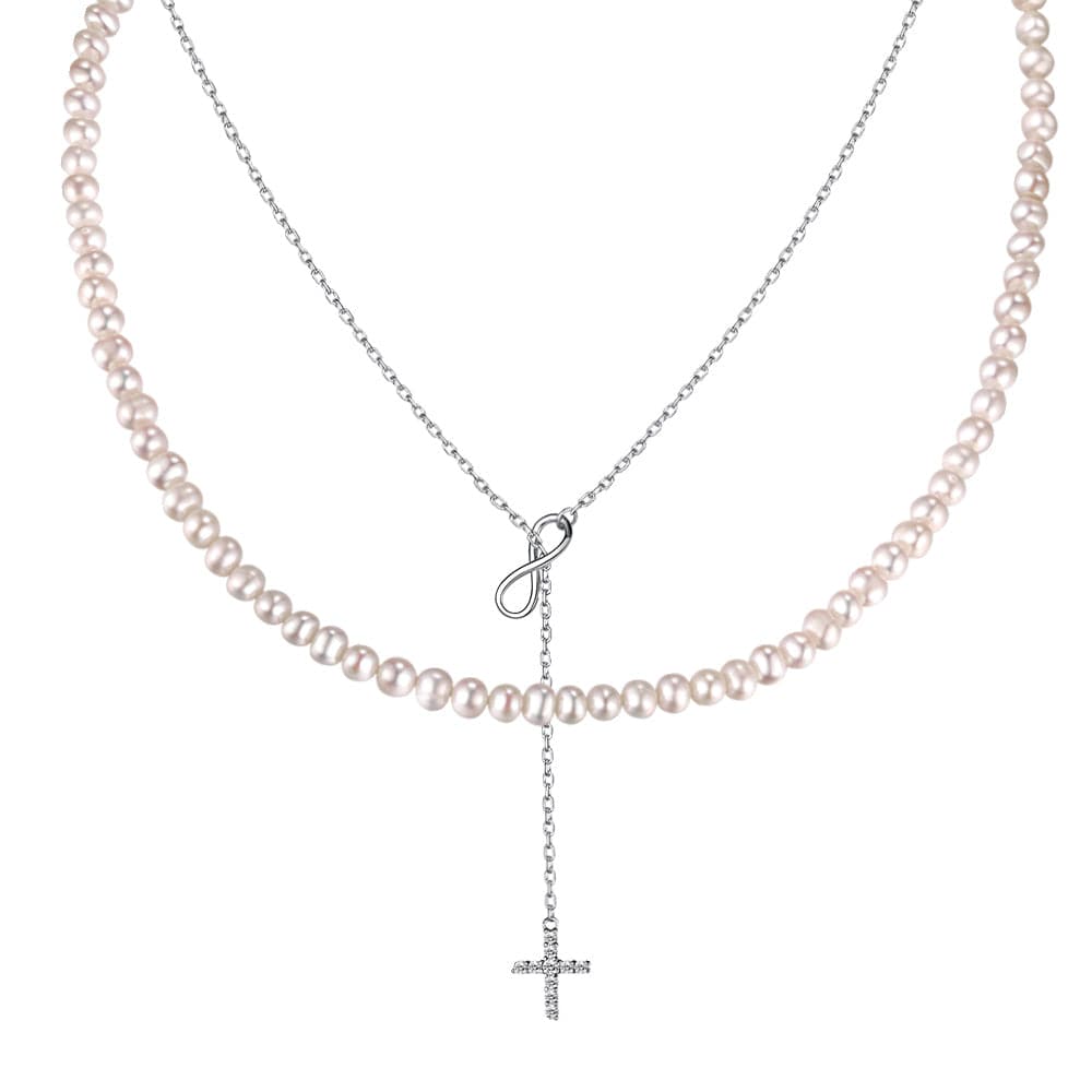 U7 Jewelry Layered Necklace Set Tiny Ball/ Infinity&Cross / Pearl 