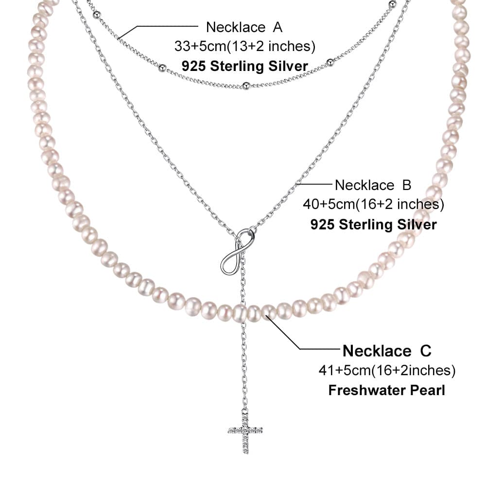 U7 Jewelry Layered Necklace Set Tiny Ball/ Infinity&Cross / Pearl 