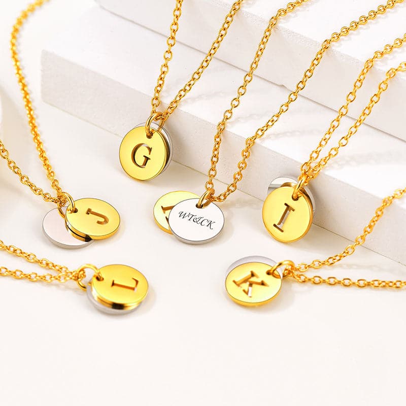 Custom Engraved Two-Tone A-Z Initial Necklace 18K Gold Plated 