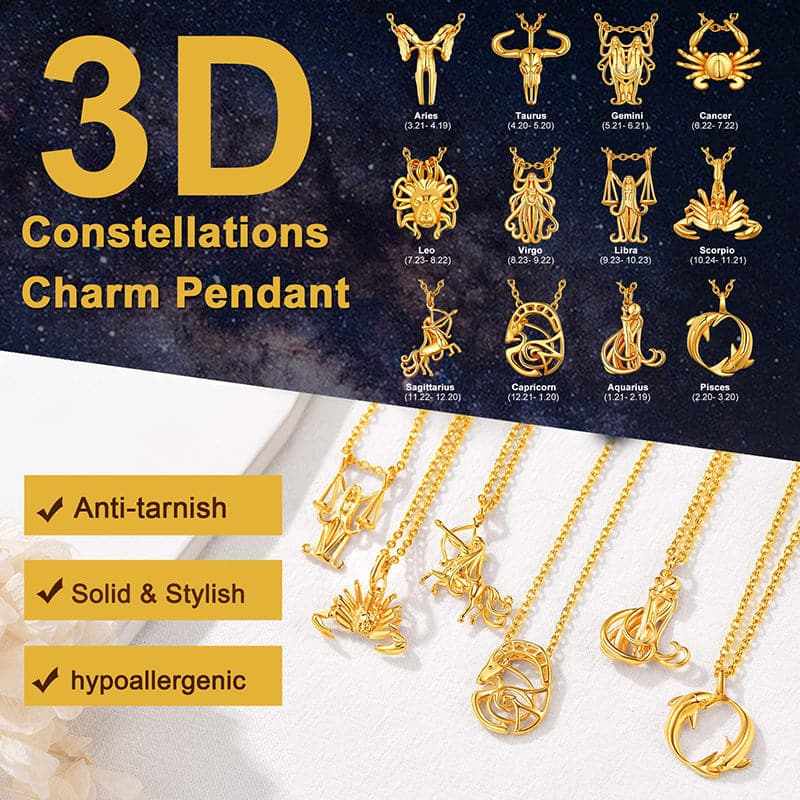 Gold Plated 12 Constellation Aquarius Necklace Zodiac Astrology Jewelry 