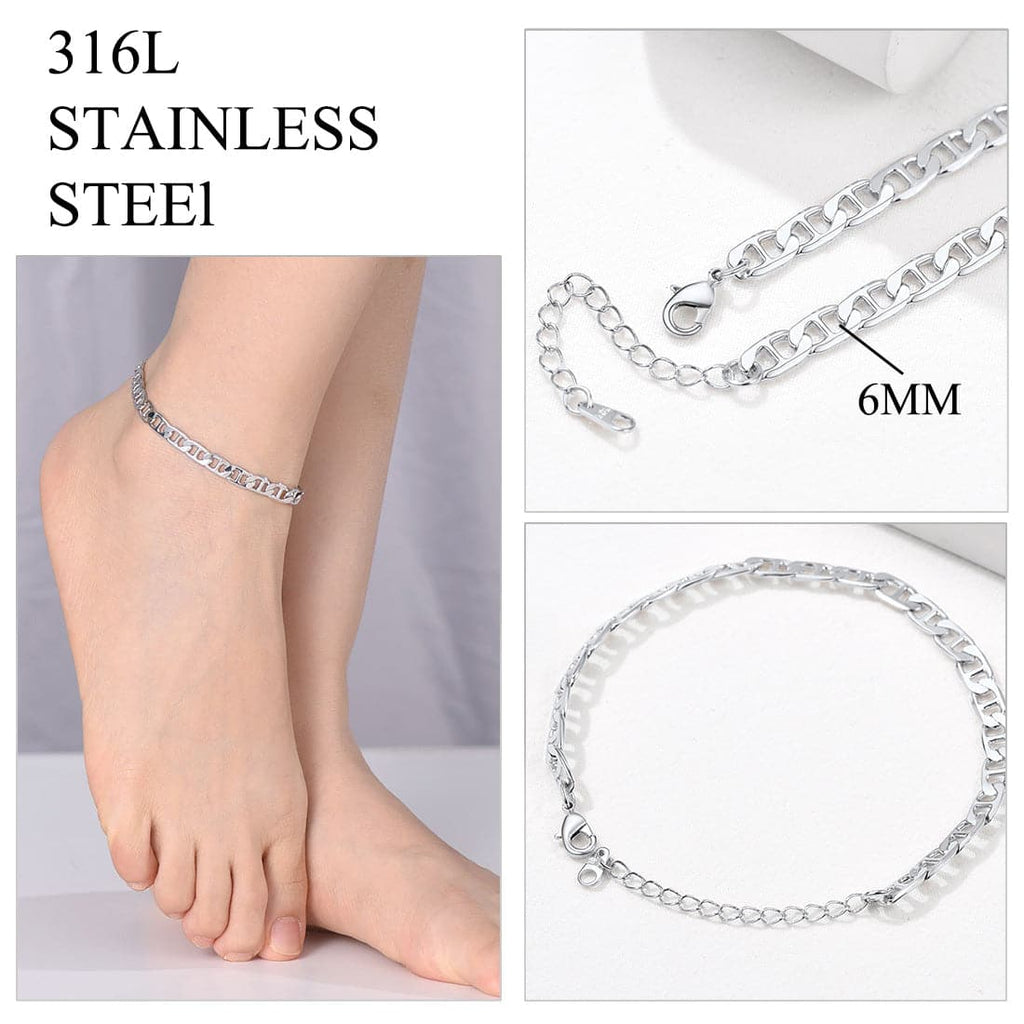 U7 Flat Mariner Chain Ankle Bracelet for Women Summer Beach Anklets 