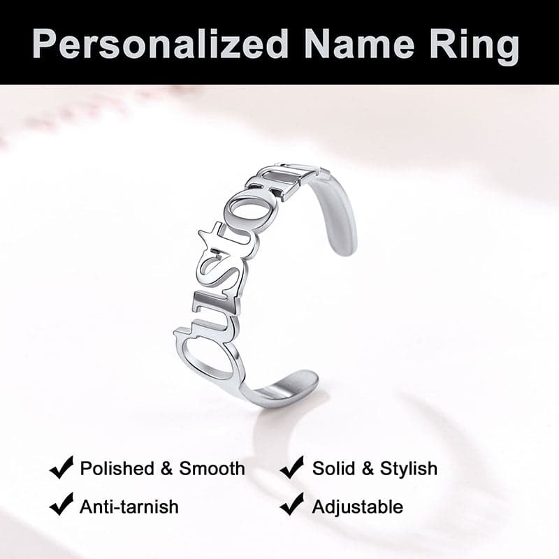 U7 Jewelry Custom Name Ring Open Cuff Initial Ring For Women 