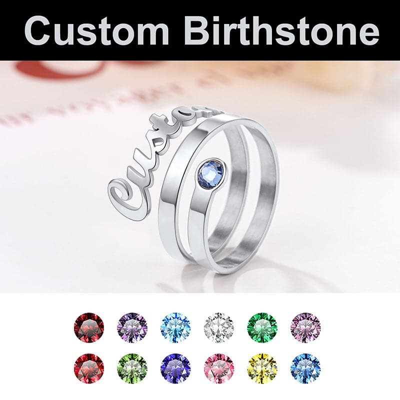 U7 Jewelry Custom Name Ring Triple Layer Open Finger Ring with Birthstone 