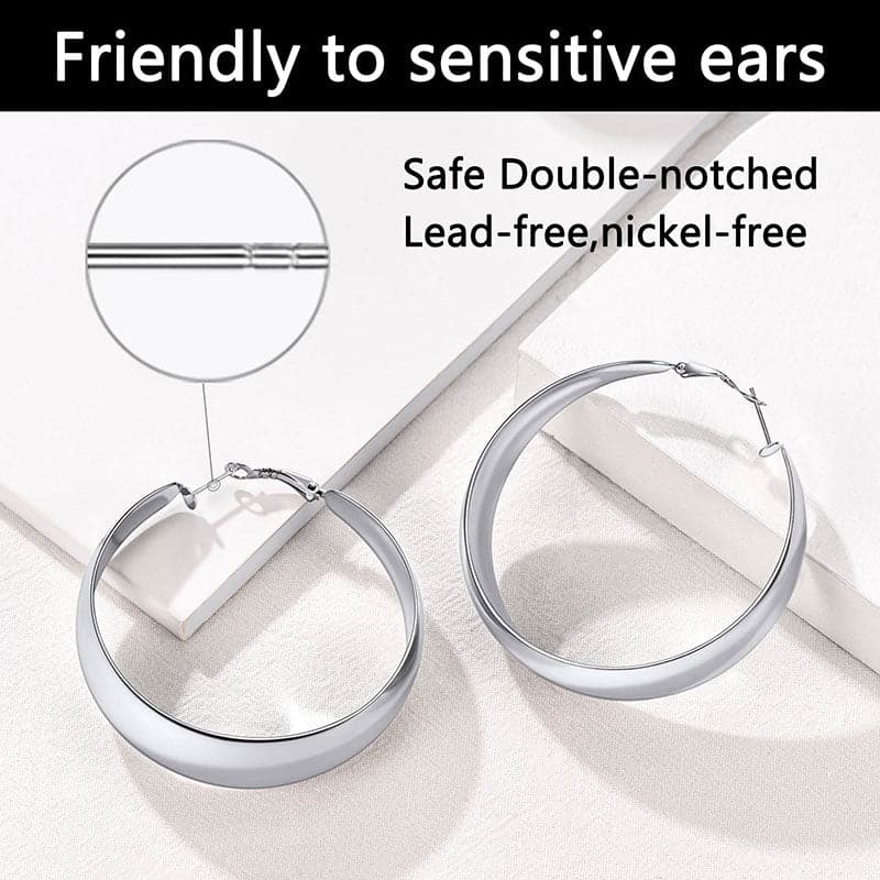 Fashion Stainless Steel 40MM 60MM Wide Round Hoop Loop Earrings 