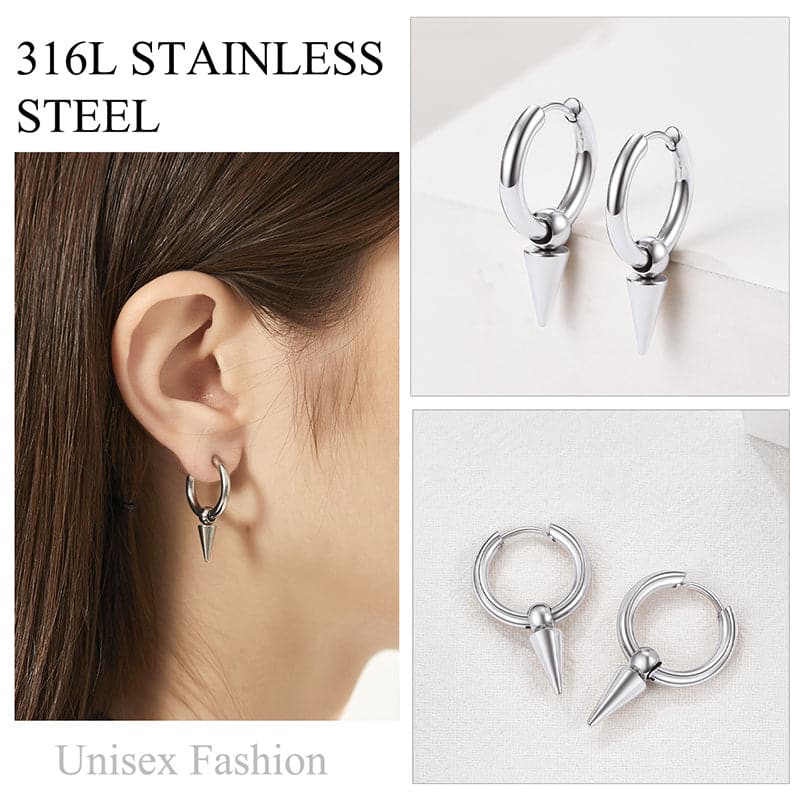 Punk Polished Surgical Stainless Steel Cone Earrings For Men Women 