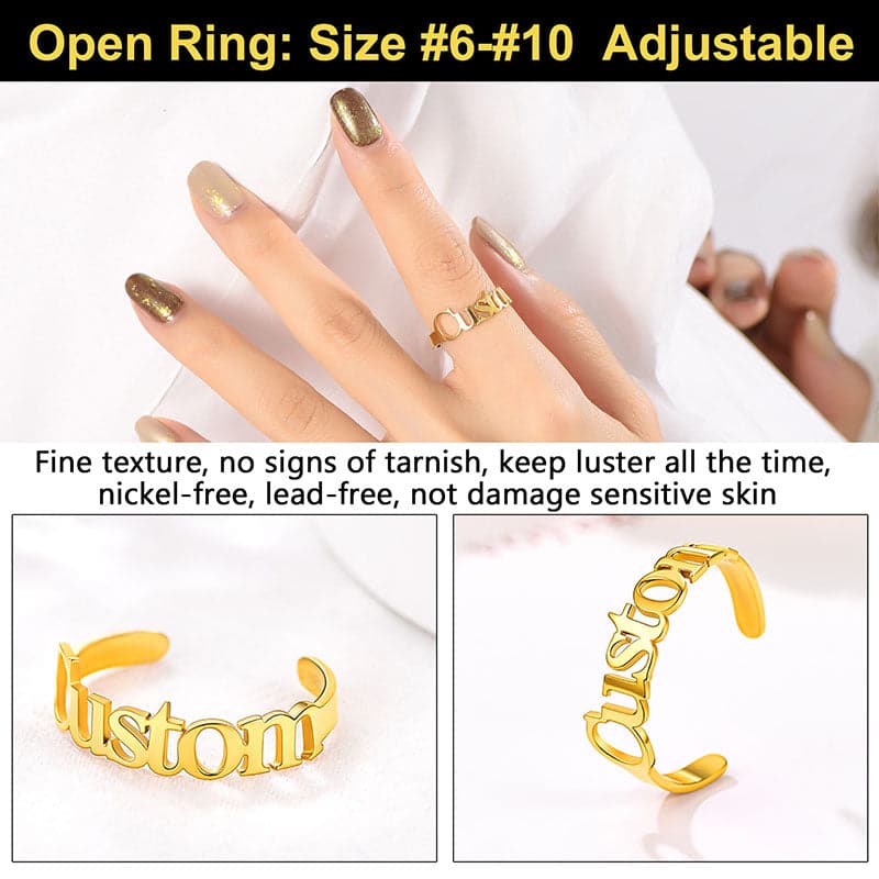 U7 Jewelry Custom Name Ring Open Cuff Initial Ring For Women 