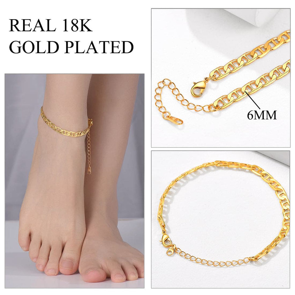 U7 Flat Mariner Chain Ankle Bracelet for Women Summer Beach Anklets 