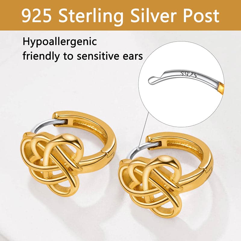 Chic 18K Gold Plated Heart Celtic Knot Cuff Hoop Earrings Silver Post 