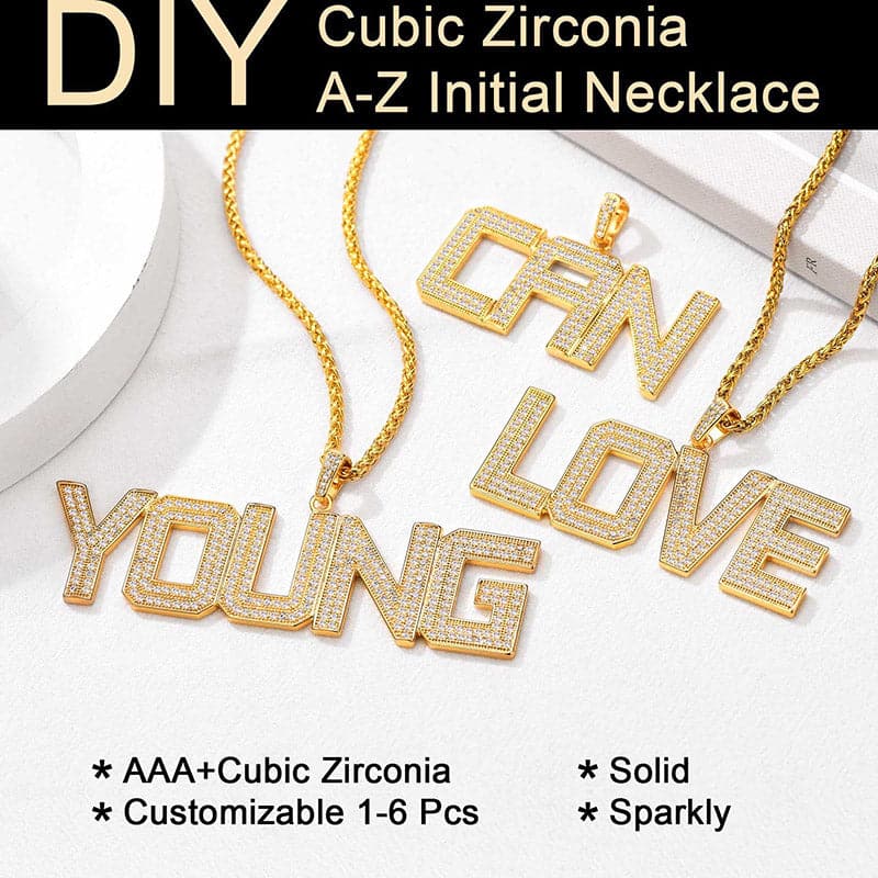 Personalized Gold Plated Full Cubic Zirconia A-Z Letter Initial Necklace 