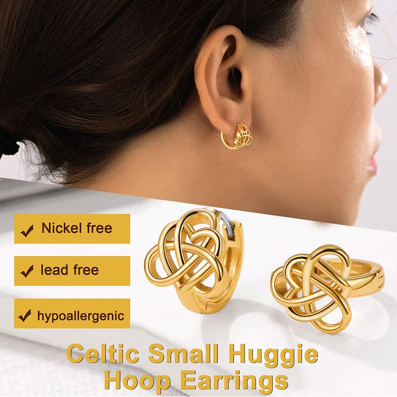 Chic 18K Gold Plated Heart Celtic Knot Cuff Hoop Earrings Silver Post 