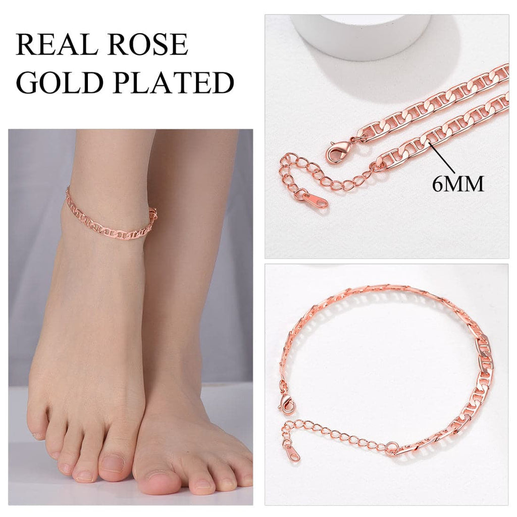 U7 Flat Mariner Chain Ankle Bracelet for Women Summer Beach Anklets 