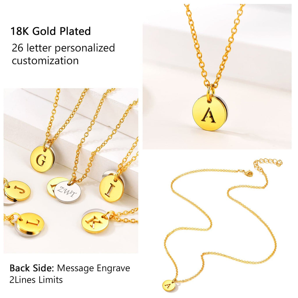 Custom Engraved Two-Tone A-Z Initial Necklace 18K Gold Plated 