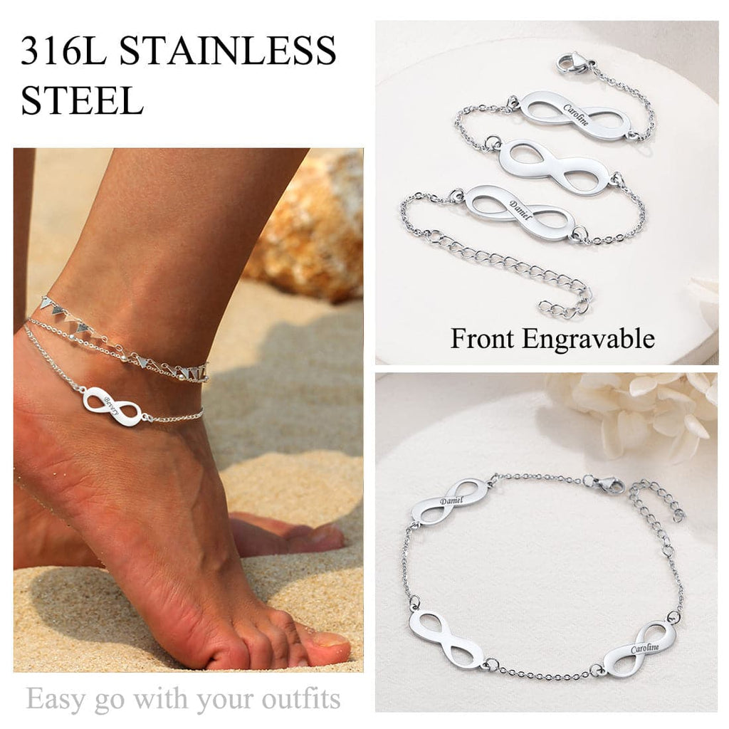 U7 Engraved Infinity Anklet for Women Gold Ankle Chain Bracelet for Summer 