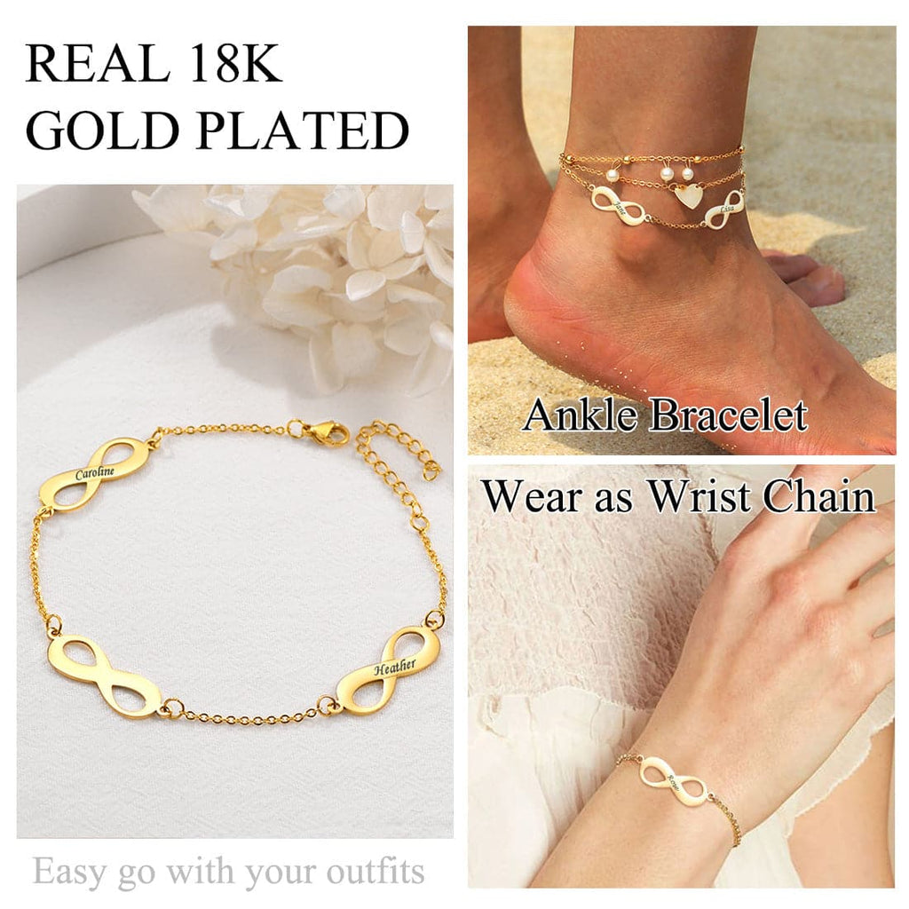 U7 Engraved Infinity Anklet for Women Gold Ankle Chain Bracelet for Summer 