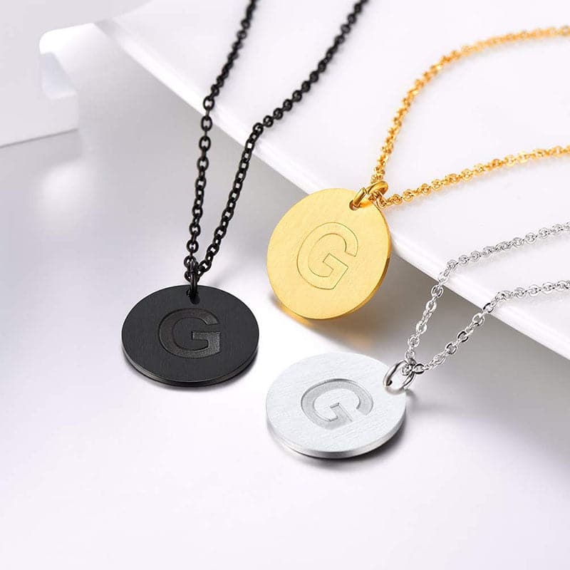 U7 Jewelry Minimalist A-Z Letter Necklace Round Disc Initial Necklace 