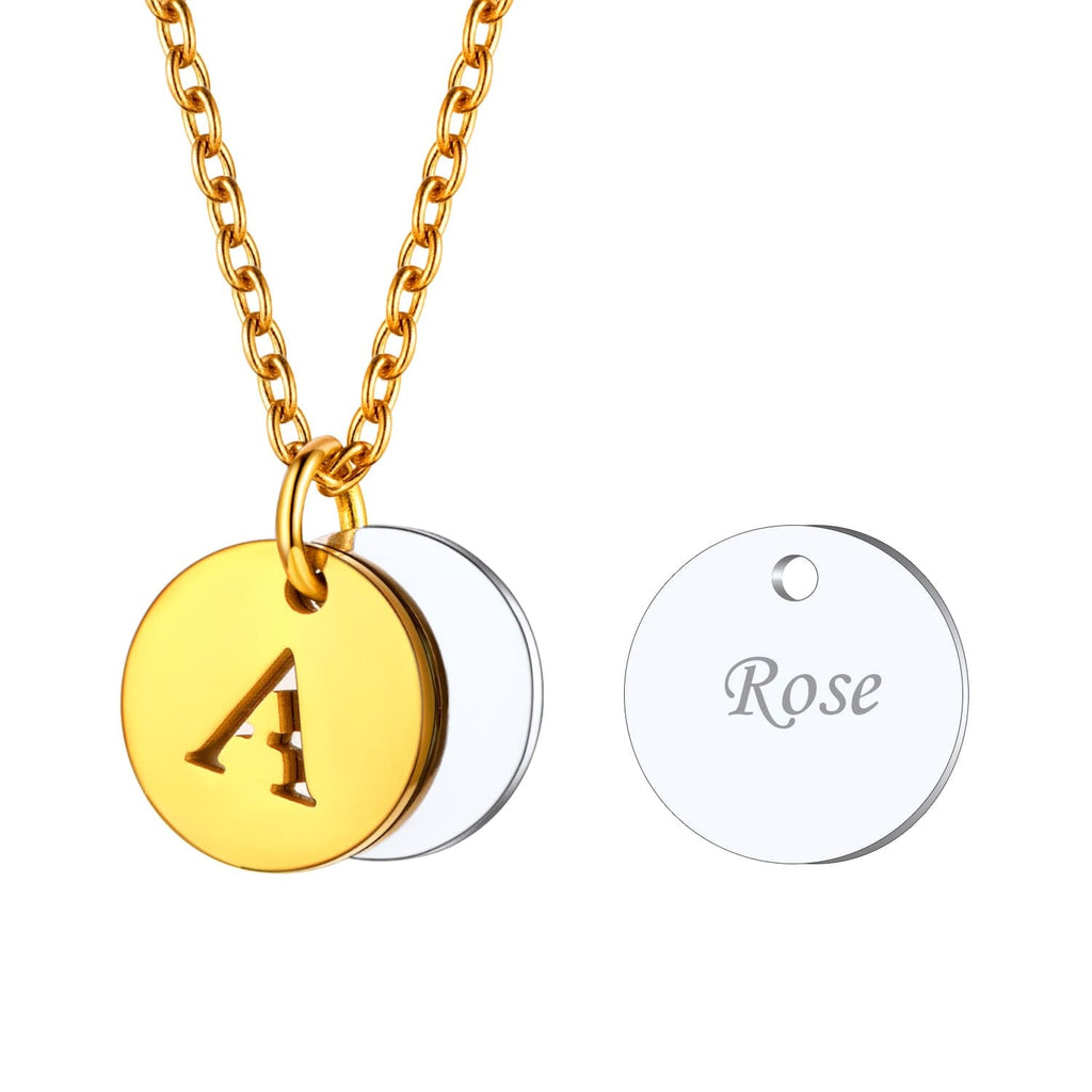 Custom Engraved Two-Tone A-Z Initial Necklace 18K Gold Plated 