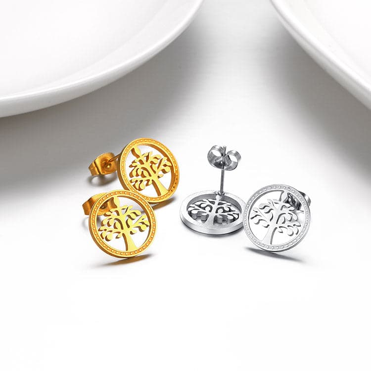 Round Hollow Tree Of Life Pendant Necklace Earring Wedding Jewelry Sets 