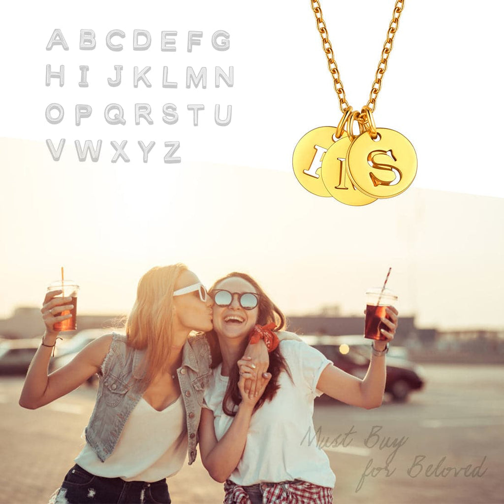 Custom Engraved Two-Tone A-Z Initial Necklace 18K Gold Plated 