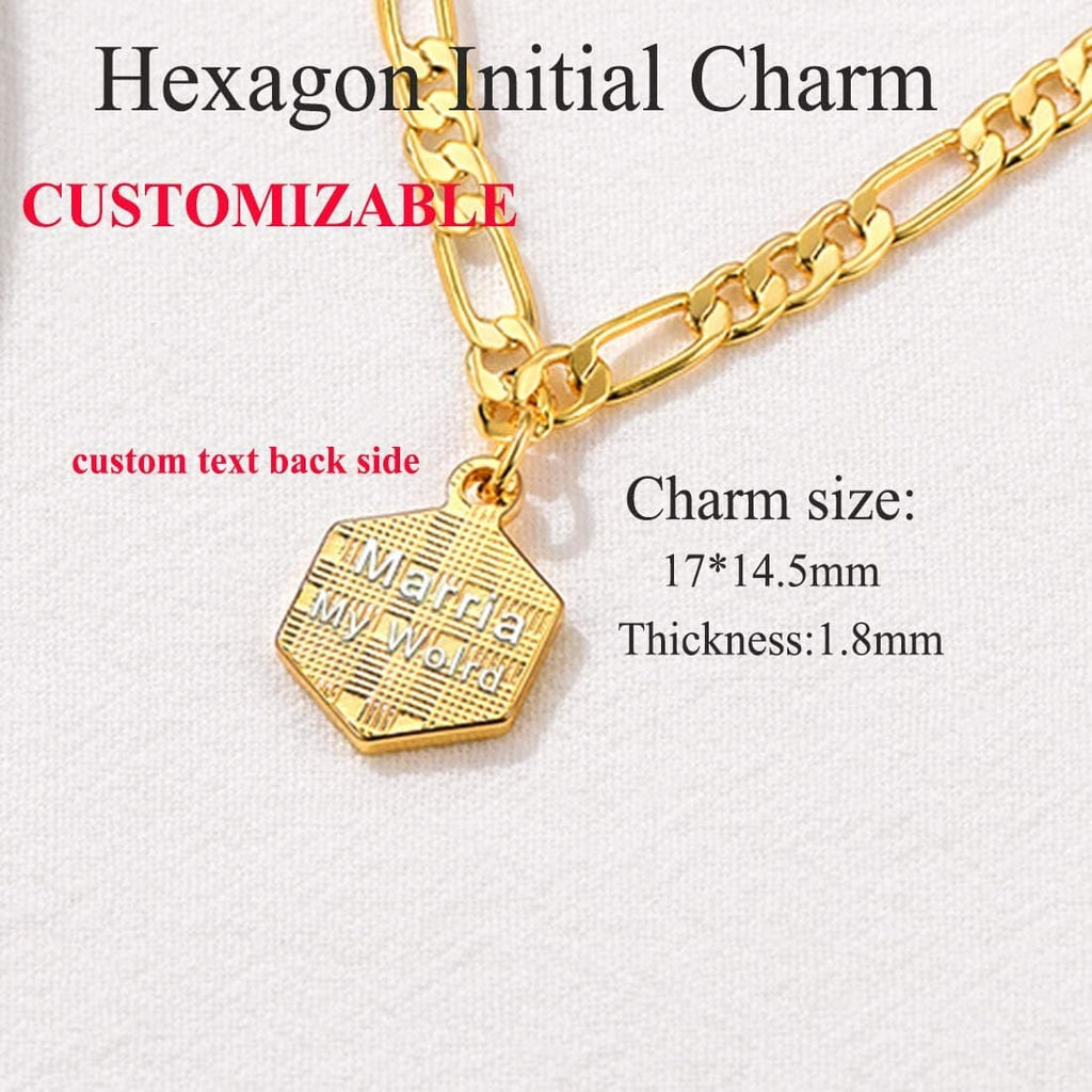 U7 Custom Hexagon Initial Anklets for Women Figaro Chain Ankle Bracelet 