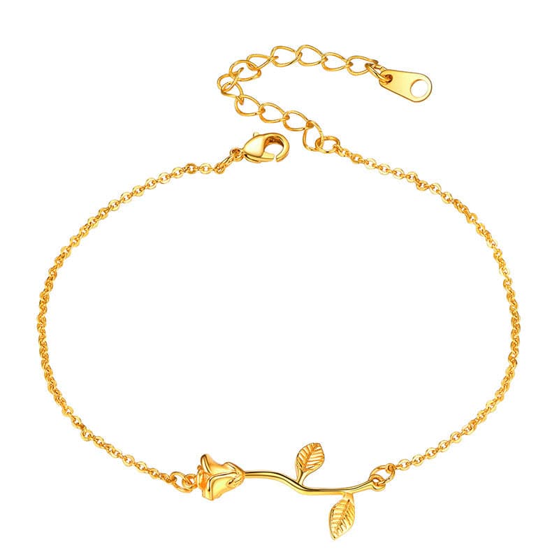 3D Yellow Rose Flower Anklet for Women Summer Gold Ankle Chain Bracelet 