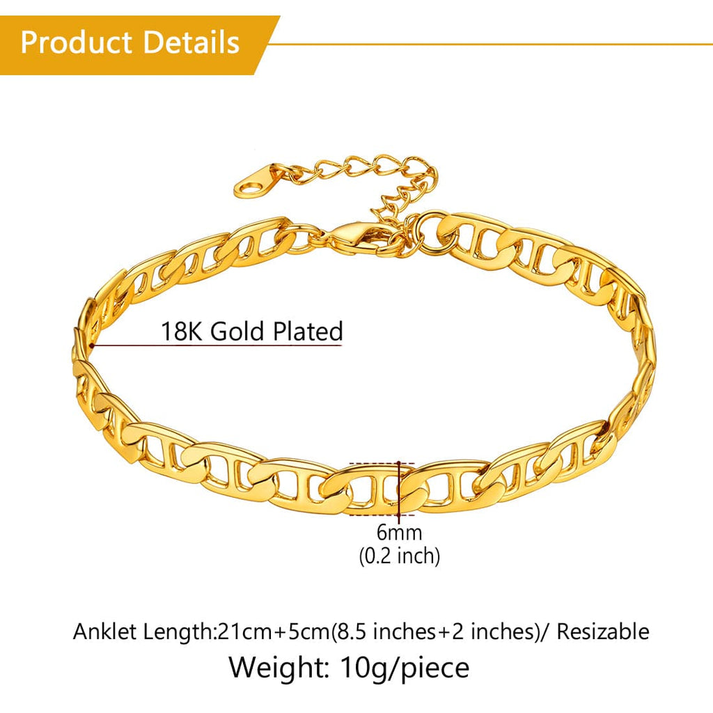 U7 Flat Mariner Chain Ankle Bracelet for Women Summer Beach Anklets 