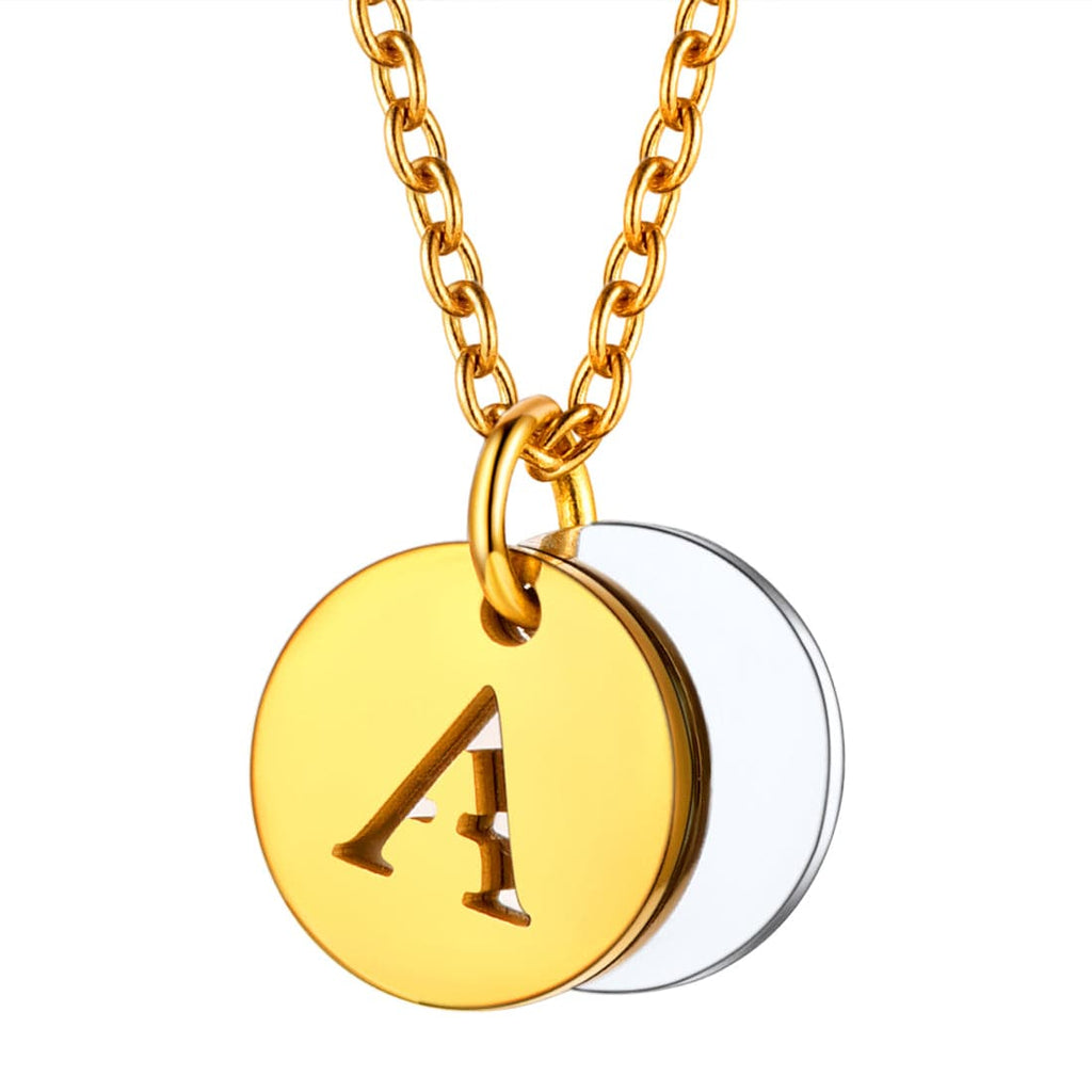 Custom Engraved Two-Tone A-Z Initial Necklace 18K Gold Plated 