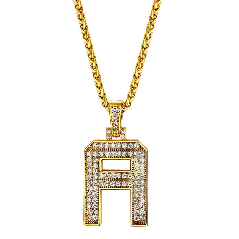 Personalized Gold Plated Full Cubic Zirconia A-Z Letter Initial Necklace 