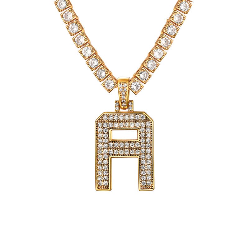 Personalized Gold Plated Full Cubic Zirconia A-Z Letter Initial Necklace 