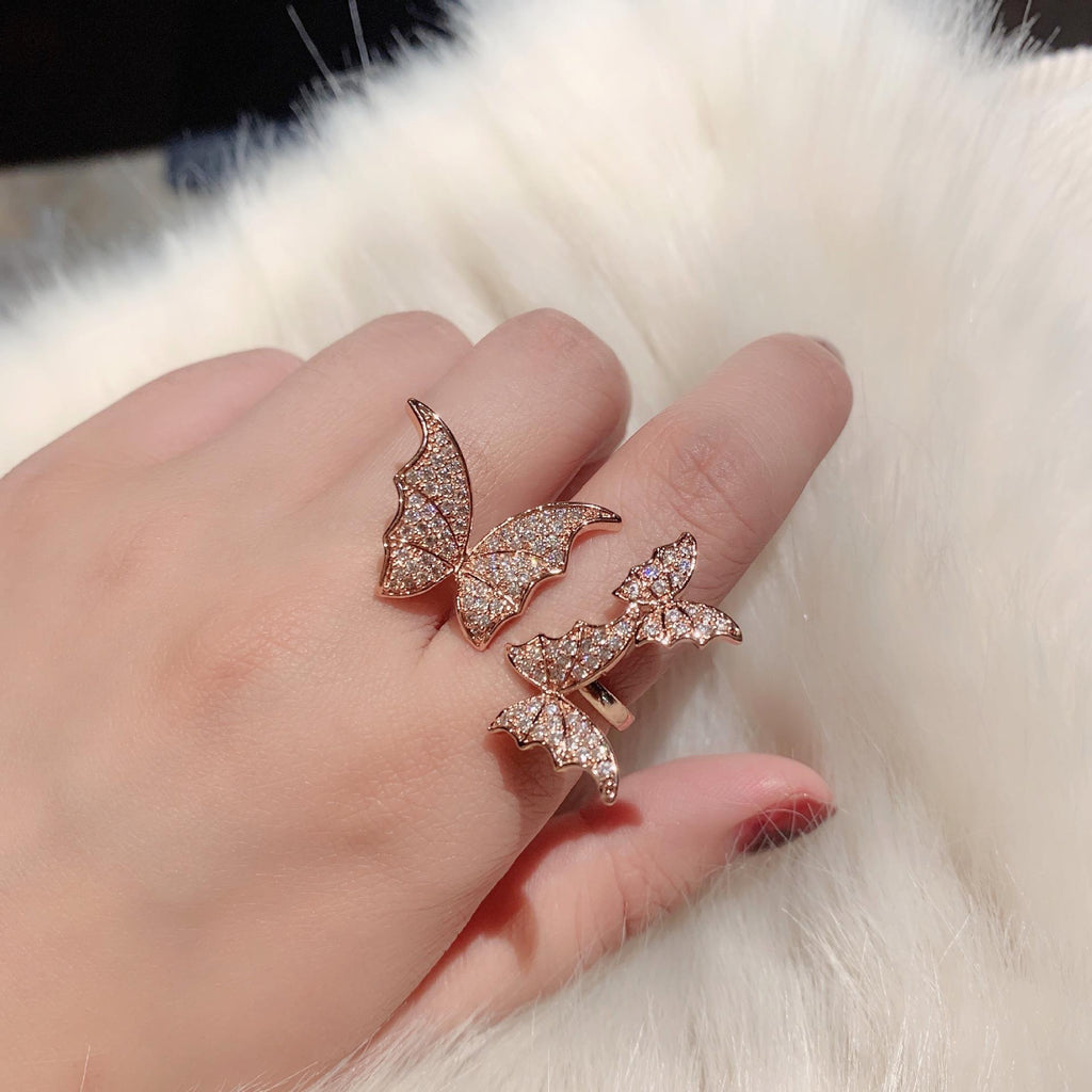 U7 Jewelry Butterfly Ring For Women Adjustable Cubic Zirconia Rings 